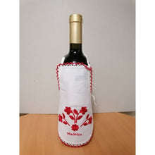 Carregar imagem no visualizador da galeria, Avental de Garrafa Bordado à Máquina: Vermelha; Flores Vermelhas